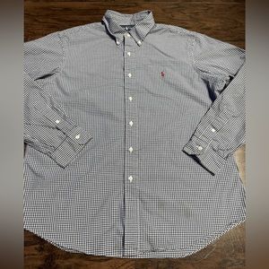 Polo Ralph Lauren Plaid Button Up Shirt Men Size XL Custom Fit Blue/White
